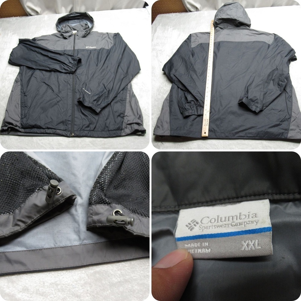 Columbia Jacket Mens XXL Black Full Zip Lightweight Packable Glennaker Lake Wind